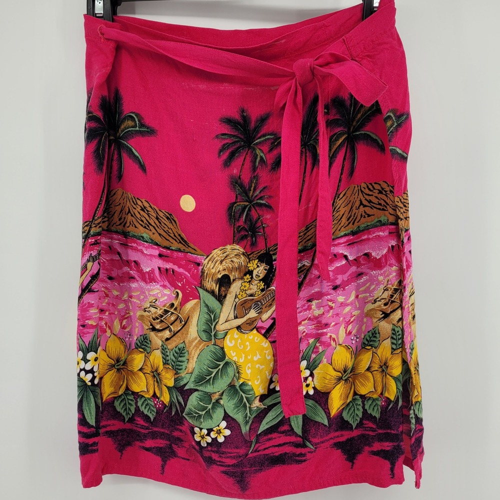 Kapal Art From Bali Pink Tropical Hula Dancer Boho Rayon Wrap Skirt Women Medium